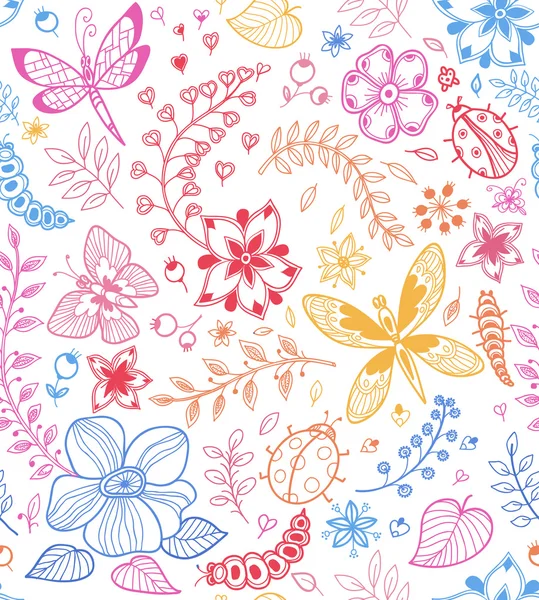 Texture sans couture avec fleurs et papillons — Image vectorielle