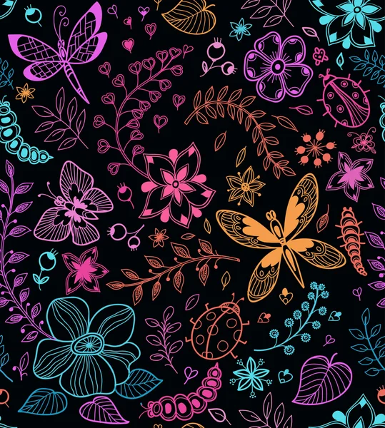 Tekstura z kwiatów i motyli — Wektor stockowy