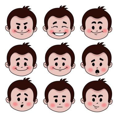 Set of nine facial expressions