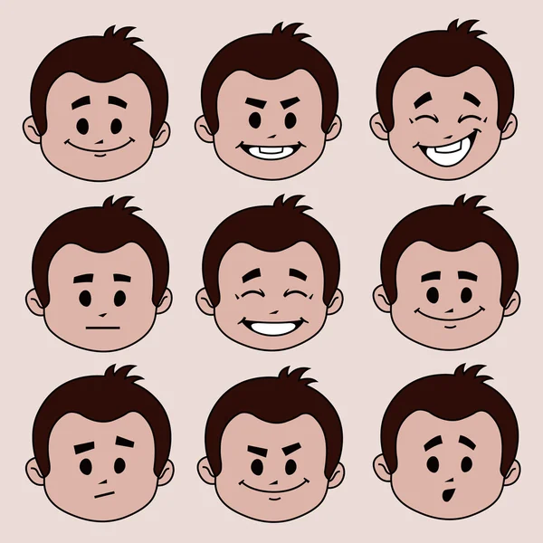 Set di nove espressioni facciali — Vettoriale Stock