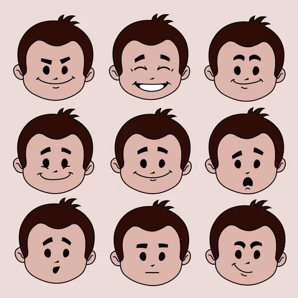 Set di nove espressioni facciali — Vettoriale Stock