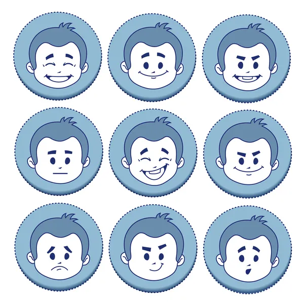 Conjunto de nueve expresiones faciales — Vector de stock