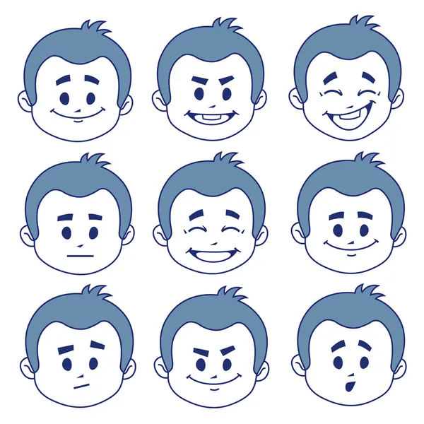 Conjunto de nueve expresiones faciales — Vector de stock