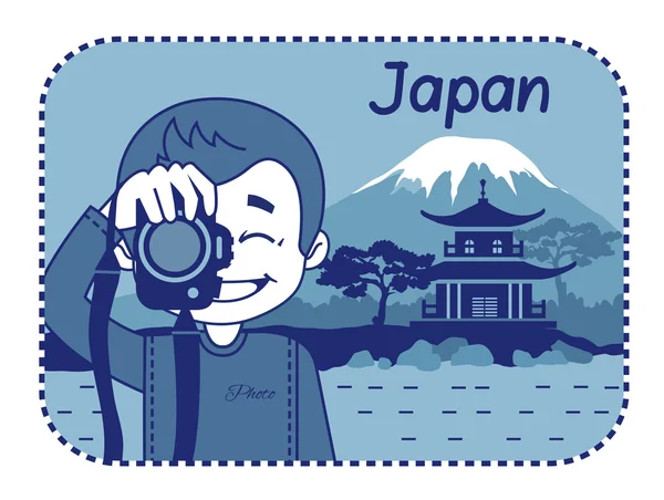 Teaser cu un fotograf călătorește prin Japonia — Vector de stoc