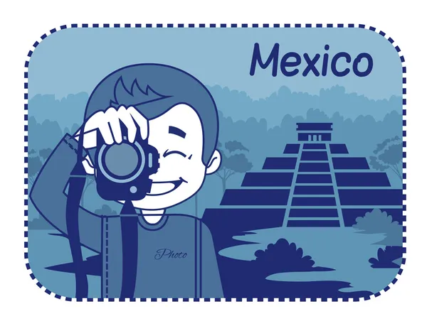 Teaser with photographer travels through Mexico — Stock Vector