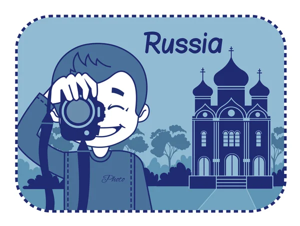 Дражнилку з фотографом подорожує через Росії — стоковий вектор