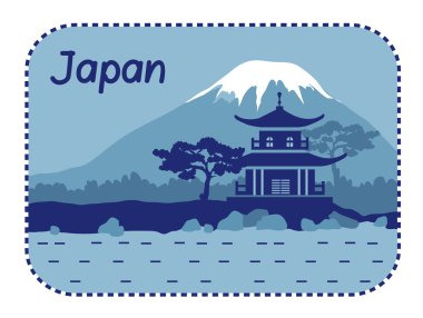 Japonya'da pagoda ve fuji Dağı ile çizim