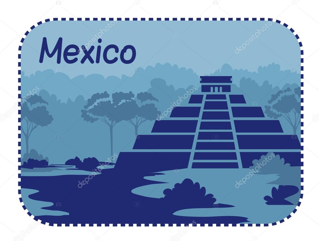 Illustration with Mayan pyramids in Mexico