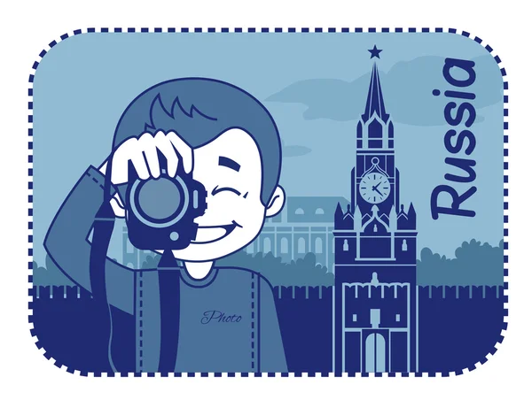 Teaser with photographer travels through Russia — Stock Vector