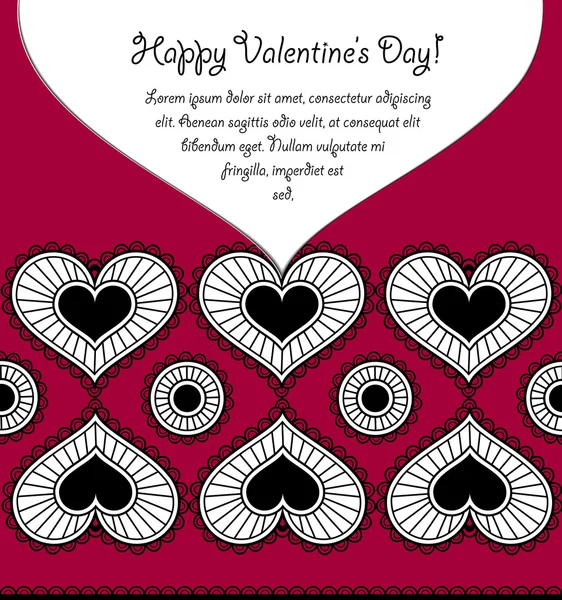 Cartão de dia de Valentim feliz com corações de renda —  Vetores de Stock