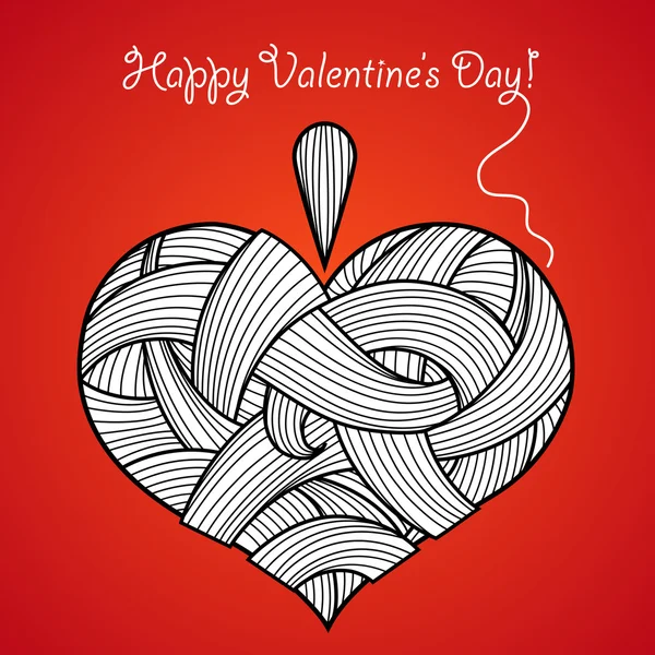 Feliz tarjeta de San Valentín con corazón de punto — Vector de stock