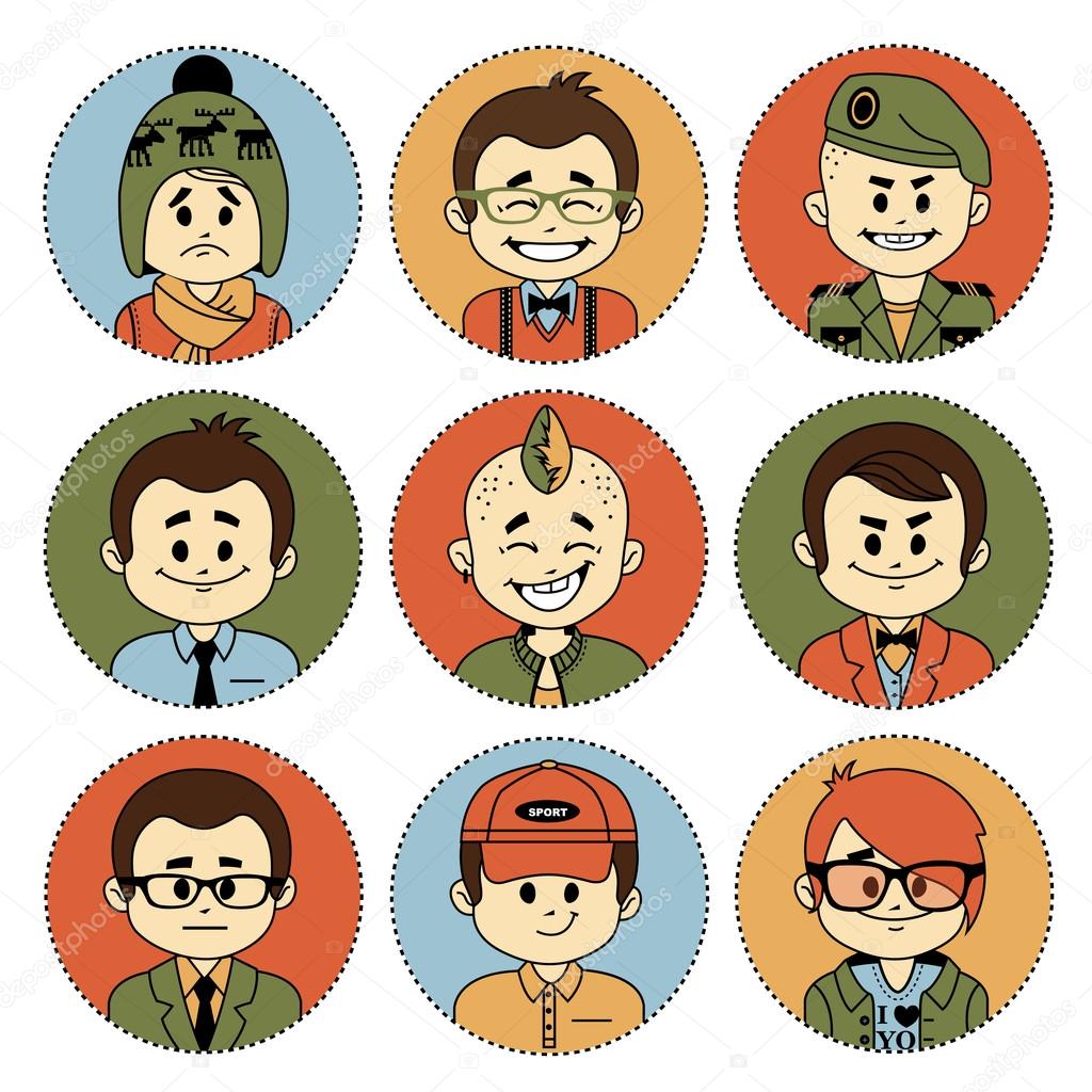 Set icons with characters. Different professions .