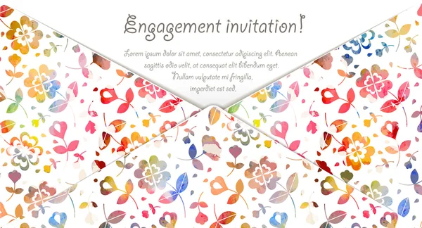 Engagement invitation card with watercolor flowers — Stock Vector