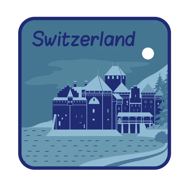 Illustrationen med chillon castle i Schweiz — Stock vektor