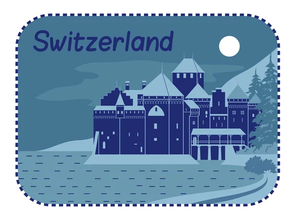 Illustrationen med chillon castle i Schweiz — Stock vektor