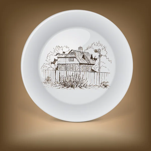 Zierteller mit Bild des Bauernhauses. — Stockvektor © natalypaint #50446319