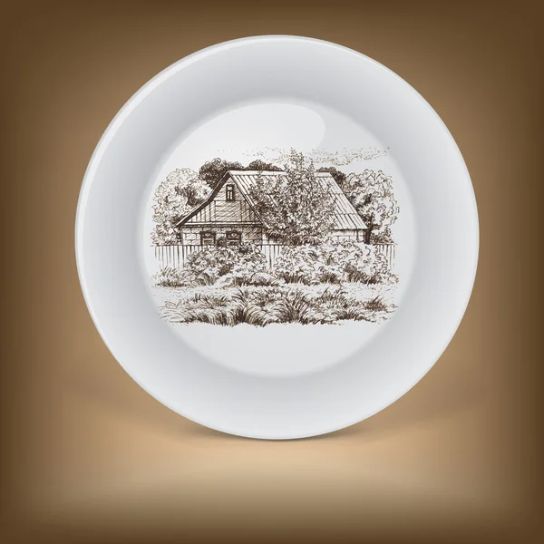 Assiette décorative avec image de ferme . — Image vectorielle