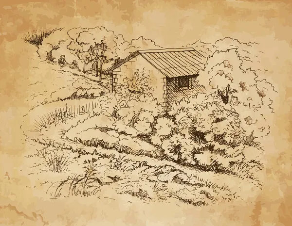 Rural landscape with old farmhouse. — Stock Illustration Rural landscape with old farmhouse. Royalty Free Stock Vectors