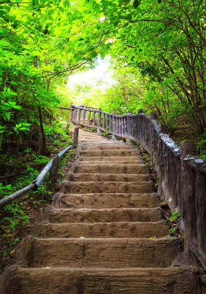 Stairway to forest, Erawan national park,Kanchanburi, Western of Thailand