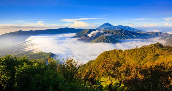 Panorama del vulcano Bromo all'alba, Giava orientale, Indonesia — Foto Stock