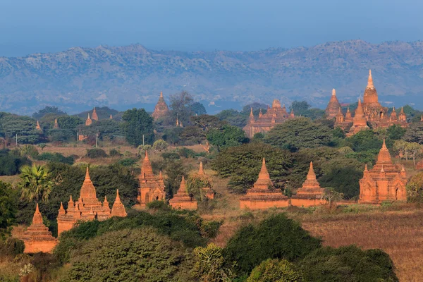 Panorama de tempels van bagan bij zonsopgang, bagan, myanmar — Stockfoto