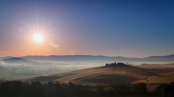 Timelapse Salida Del Sol Sobre Las Colinas Campiña Toscana Italia — Vídeos de Stock