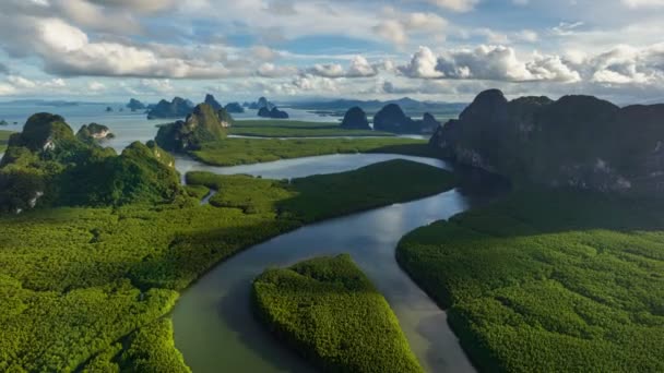 Hyperlapse Letecký Pohled Drone Létání Závratě Efekt Nad Mangrovovým Lesem — Stock video