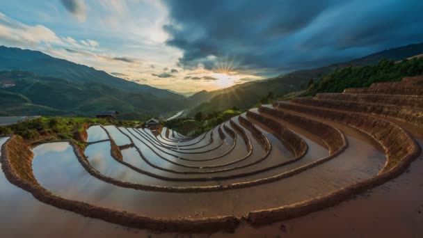 Cang Chai Yen Bai Vietnam Terrace Pirinç Tarlaları Üzerinde Sunset — Stok video