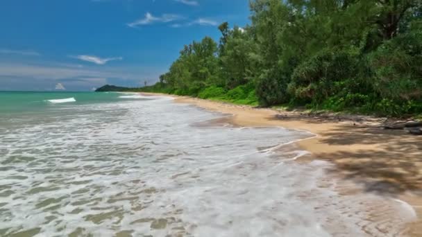 Dron Widokiem Powietrza Latający Nad Piękną Falą Morską Piaszczystą Plażą — Wideo stockowe