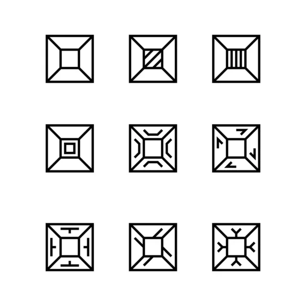 Conjunto de formas lineares quadradas. Figuras geométricas com padrões diferentes. Coleção de ícones retangulares lineares. Elementos de design geométrico minimalista para jogo, exposição, etc. AVC editável. — Vetor de Stock