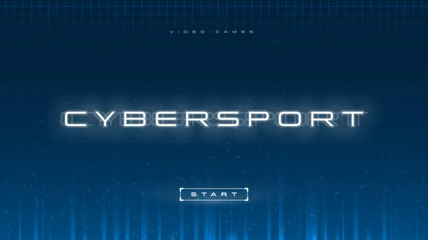 Banner Cyber Sport, latar belakang abstrak Esports. Video games. Cybersport Judul dengan tombol START pada latar belakang gradien biru dengan sinar cahaya, partikel dan grid laser. Rancangan untuk Acara Esport. - Stok Vektor