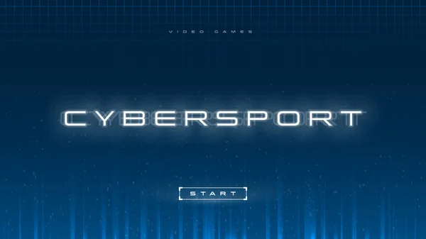 Bannière Cyber Sport, fond abstrait Esports. Des jeux vidéo. Cybersport Titre avec bouton START sur fond dégradé bleu avec rayons lumineux, particules et grille laser. Conception pour les événements Esport. — Image vectorielle