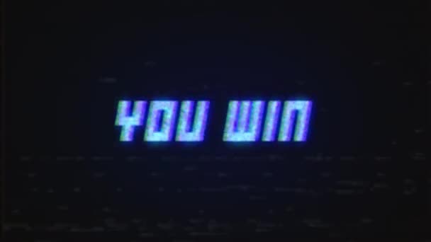 YOU WIN retro VHS TV screen with glitch effect. Looped glitch animation of retro VHS video game screen with inscription YOU WIN. — Stock Video