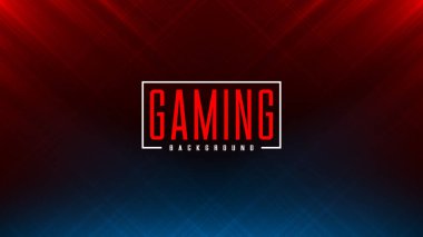Cyber Sport afişi, Esports soyut geçmişi. Video oyunları. Kırmızı mavi arkaplanda ışık ışınlı oyun başlığı. Esport etkinlikleri için tasarım. Siber Spor konsepti.