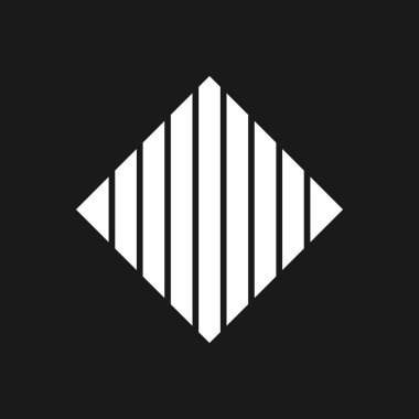 Retrowave, synthwave rhombus 1980s style. Rhombus with vertical stripes. Black and white retrowave design element. Flat geometry for poster, cover, merch in vaporwave style.
