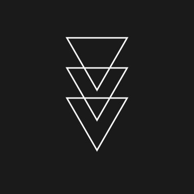 Retrowave üçgeni 1980 'ler tarzı. Siyah ve beyaz dış hat üçgen tasarım elementini geri çek. Poster, kapak, pankart, buhar dalgası tarzında mal..