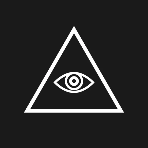 Retrowave triangle gaya 1980-an. Segitiga hitam dan putih dengan mata di dalamnya. Elemen desain gelombang balik untuk poster, sampul, banner, merch dalam gaya gelombang uap. - Stok Vektor