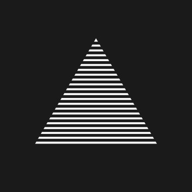1980 'lerin tarzında yatay çizgileri olan geri dalga üçgeni. Poster, kapak, bayrak, buhar dalgası tarzı ürünler için siyah ve beyaz üçgen tasarım elementini geri çek.