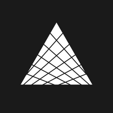 1980 'lerin üçgenini perspektif şablonuyla geri çek. Sentetik dalga siyah ve beyaz retrodalga tasarım elementi. Poster için ızgarası olan bir üçgen, buhar dalgası tarzı mal..