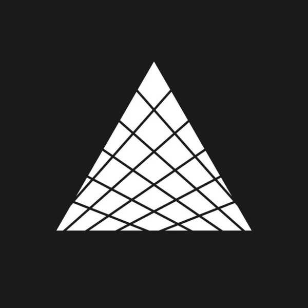Retrovåg triangel 1980-talet stil med perspektiv rutnät mönster. Synthwave svart och vitt retrowave designelement. Triangel med rutnät för affisch, merch i vaporwave stil. — Stock vektor
