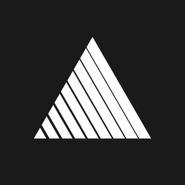 Retrowave triangle with diagonal stripes 1980s style.合成波黒と白の三角形。ポスター、カバー、バナー、気化波スタイルでのマーチのリテートデザイン要素. — ストックベクタ