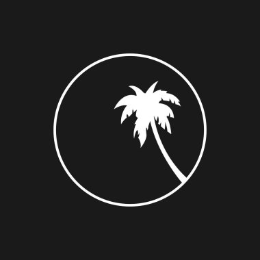 Retrodalga estetiği, plaj palmiyesi silueti olan bir dairenin bileşimi. Sentetik dalga siyah beyaz kompozisyon 1980 'ler tarzı. Retrodalga tarzı projeler için tasarım ögesi. Vektör