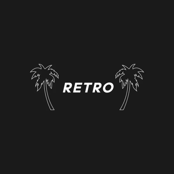 Palmy liniowe Retrowave 1980 styl z tytułu RETRO. Synthwave czarno-biała kompozycja sylwetek palm i tekstu RETRO. Element projektowy dla projektów w stylu retrowave. Wektor — Wektor stockowy