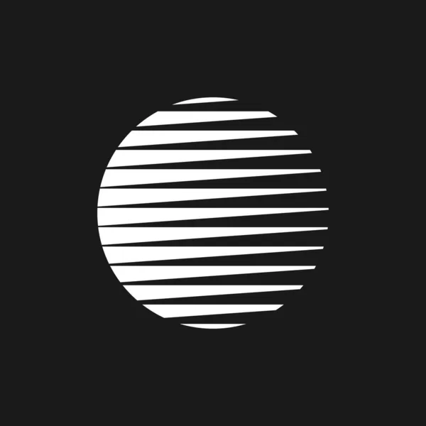 Retrowave sun, sunset or sunrise 1980s style.水平線を持つ合成波黒と白の円形状。Circle design element for retrowave style projects.ベクトル — ストックベクタ