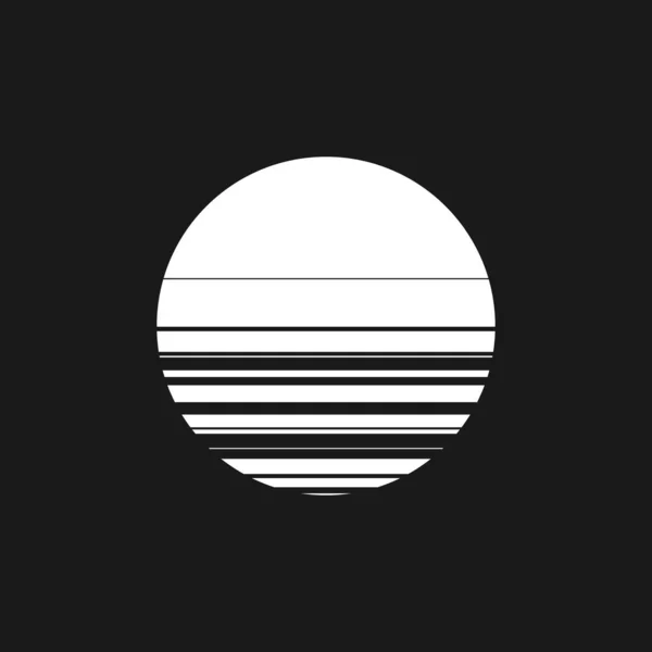 Retrowelle schwarz-weiße Sonne, Sonnenuntergang oder Sonnenaufgang 1980er Jahre Stil. Synthwellen-Kreisform. Retrowave Design-Element für Projekte im Retrowave-Stil. Vektor — Stockvektor