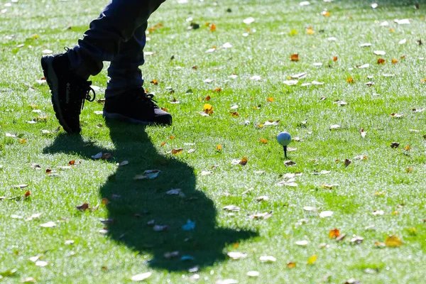 Golfista con un putter en el campo. — Foto de Stock
