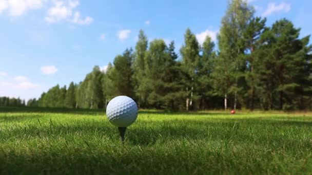 Golfer action to win after long putting golf ball on the green golf — Vídeos de Stock