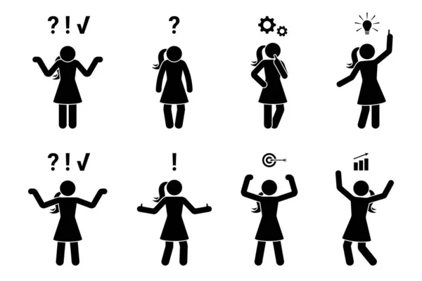 Stick Figure Žena Řešení Problému Koncepce Vektorové Ilustrace Tvůrčí Nápad — Stockový vektor