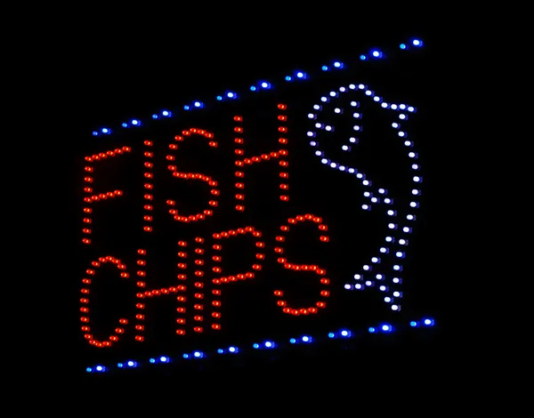 Signo de diodo emisor de luz de pescado y viruta —  Fotos de Stock