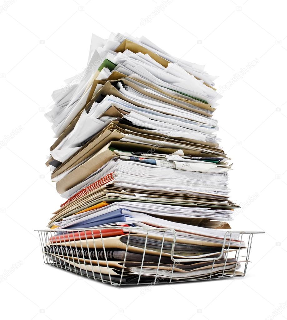 pile of files in tray